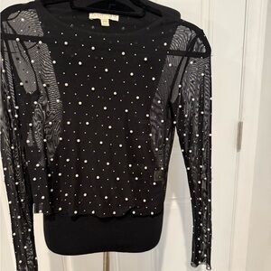 Black Sheer Pearl Embellished Top